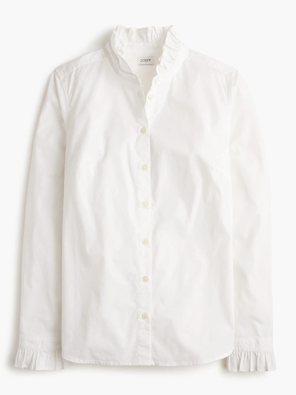 J. Crew White Ruffle-Collar Long-Sleeve Shirt